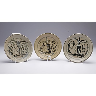 Three Chinese Swatow Ware Dishes Painted with Bamboo, 19th Century