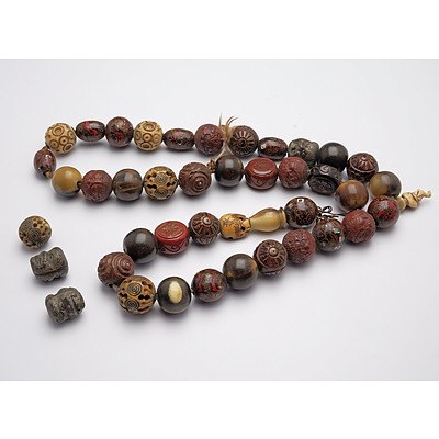 Chinese Necklace with Various Lacquer, Bone and Other Beads