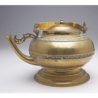 Antique Malay Indigenous Cast Brass and Tar Inlaid Kettle, Probably Minangkabau People