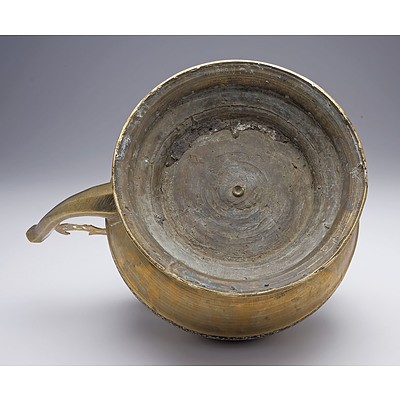 Antique Malay Indigenous Cast Brass and Tar Inlaid Kettle, Probably Minangkabau People