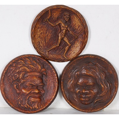 Three F. Rentz Aboriginal Portraits, Carved Wood, Circa 1950s