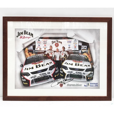 Wooden Framed Ford Racing Team Poster Signed by Dick Johnson