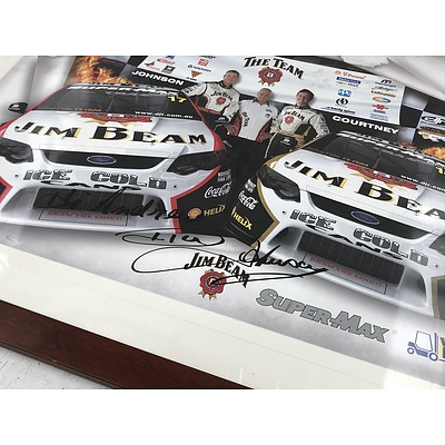 Wooden Framed Ford Racing Team Poster Signed by Dick Johnson