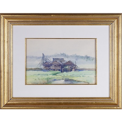 Mya Thaung  (Burmese 1943-) Misty Farmhouse 1990, Watercolour