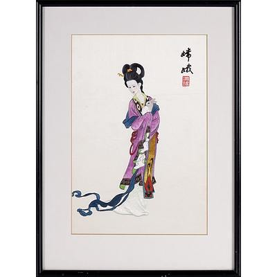 Chinese Long Stitch Silk Embroidery of the Moon Goddess and the Jade Rabbit