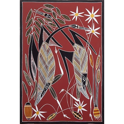 Jamie Ahfat (Dates Unknown) Married Brolga, Acrylic on Canvas