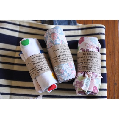 Shopping bundle of plastic free shopping bags made from re-purposed materials