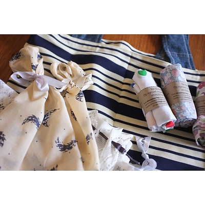 Shopping bundle of plastic free shopping bags made from re-purposed materials