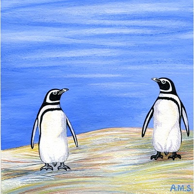 Set of 3 limited edition penguin prints by Annette Schneider