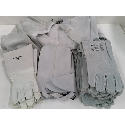 Leather Welding Jacket, Boot Covers and Gloves - Lot of 16 - New