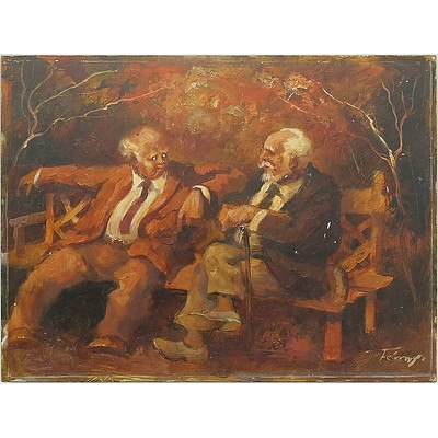Zoltan Fenyes (Hungary Australia 1924-1997) Conversation, Oil on Board, Unframed