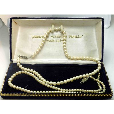 Two Strands Of Cultured Pearls - In Japanese Stamped Box