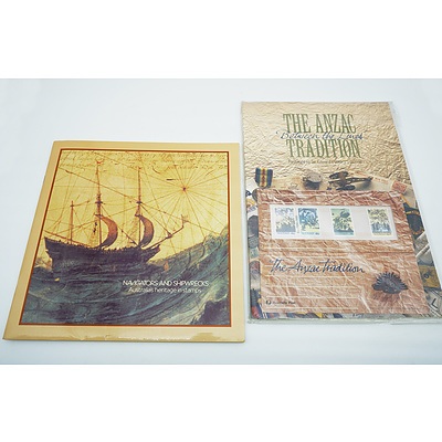 Three Stamp Albums, Including The ANZAC Tradition, Navigators and Shipwrecks and the 1984 Collection