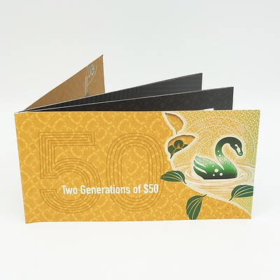 RBA Two Generations of $50, Uncirculated Banknotes, CD16325661 and Next Generation BD180309037