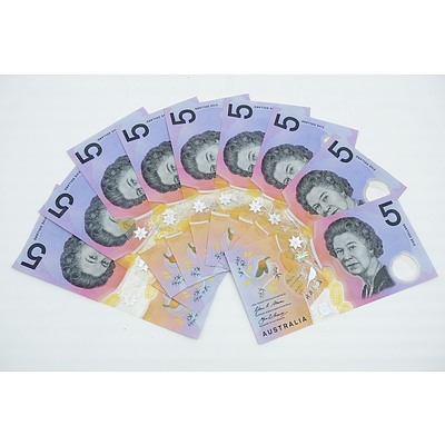 Nine 2016 Next Generation $5 Notes, Including Six First Prefix and Three Last Prefix