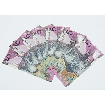 Seven 2001 Centenary of Federation $5 Notes, Varied Prefixes