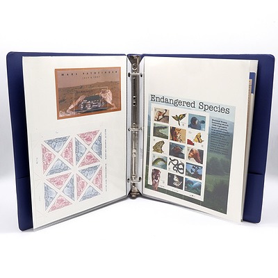 Folder of USA Stamp Sheets, Including The World of Dinosaurs, 1995 Endangered Species, 1996 Classic American Aircraft and More