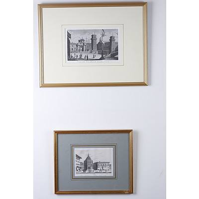 Two Antiquarian Engravings of Porta Dell J R Arsenale in Venexia and Pistoja San Giovanni and Pistoie St Jean