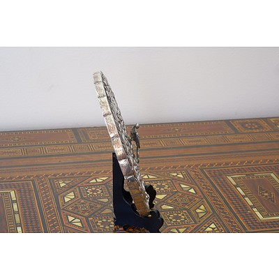 Persian 900 Silver Heavily Repousse Mirror and Pheasant Form Handle