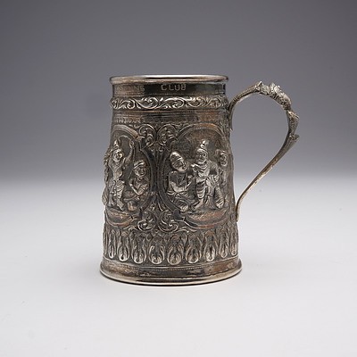 Burmese Heavily Repousse 950 Silver Tankard, 187g 