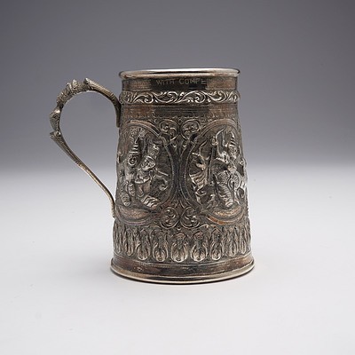 Burmese Heavily Repousse 950 Silver Tankard, 187g 