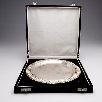 Heavy Silver Charger Presented to Richard Gate By the Diplomatic Corps in Dhaka 1993, 589g