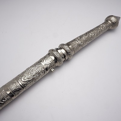 Burmese Silver Cased Sword, Profusely Repoussed