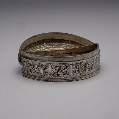 Burmese Heavily Repousse and Engraved Silver Semicircular Box, 125g