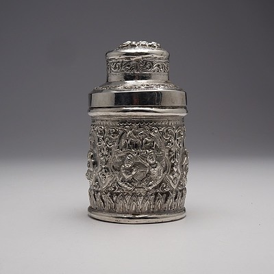 Burmese Heavily Repousse Silver Container, 171g