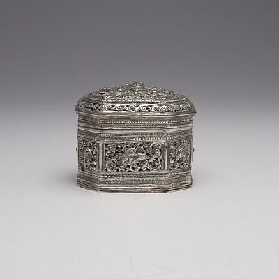 Burmese Heavily Repousse and Pierced Silver Box, 127g