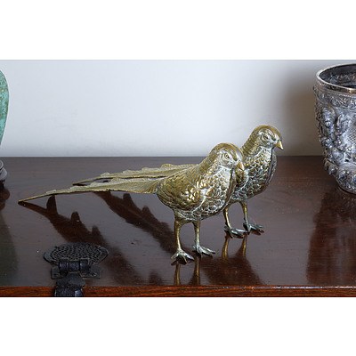 Two Middle Eastern Cast Brass Pheasants