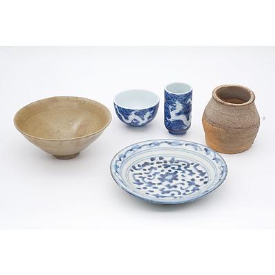 Small Korean Conical Teabowl Probably Koryo Goryeo Dynasty (918-1392) and a Group of Various Chinese Ceramics