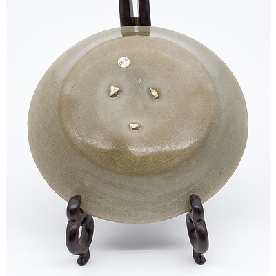 Korean Celadon Dish with Carved Foliage Decoration, Koryo Goryeo Dynasty (918-1392) 