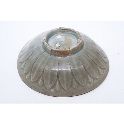 Korean Celadon Carved Lotus Dish, Koryo Goryeo Dynasty (918-1392) 