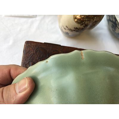 Chinese Longquan Celadon Foliate Rim Dish Incised with Peony, Ming Dynasty or Later