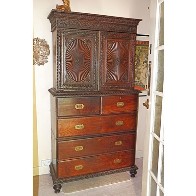 Anglo Indian Finely Carved Padouk Gentleman's Campaign Press Circa 1850