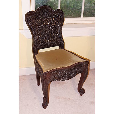 Anglo Burmese Pierced and Carved Side Chair, 19th Century
