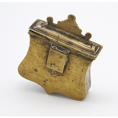 Middle Eastern Brass Belt Worn Box with Engraved and Cast Decoration with Central Inset Green Stone