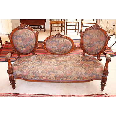 Victorian Walnut Triple Cameo Back Sofa, Circa 1880