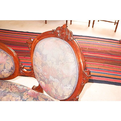 Victorian Walnut Triple Cameo Back Sofa, Circa 1880