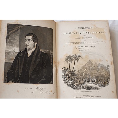 Three Antiquarian Books Including An Account of A Voyage of Discovery By Captain Basil Hall 1818, Walks About Jerusalem 2nd Edition, and Williams' Missionary Enterprises 1938