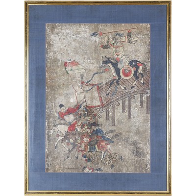 Korean Painting of Warriors on Horseback, Gouache and Ink on Paper, 19th Century or Earlier