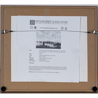 Charles Alexander Lesueur (1788-1846) Vue D'Une Partie de la Ville de Sydney .., Hand Coloured Engraving