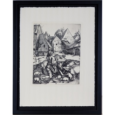 Albrecht Durer (German 1471-1528) The Prodigal Son Among the Pigs 1497, Engraving, 20th Century Impression