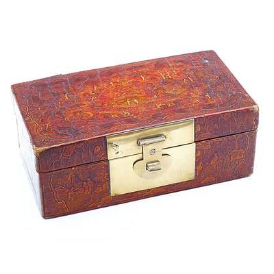 Chinese Export Lacquer Box with Copper Inlaid Brass Latch, 19th Century