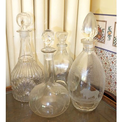 Four Crystal and Glass Decanters