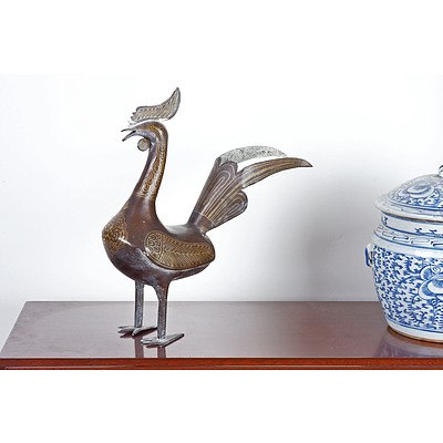 Gold Damascened Steel Indo Persian Peacock