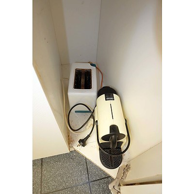 Large Group of Kitchen Wares, Including Antique Willow Serving Dish, Silver Plate Flatware and More