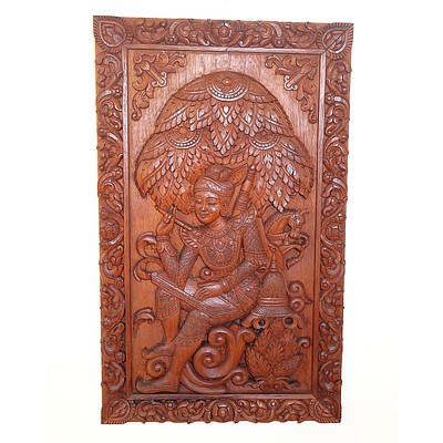 Four South East Asian Carved Teak Panels
