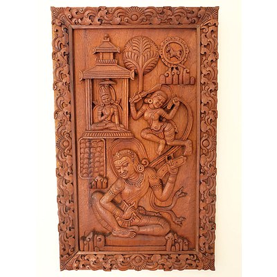 Four South East Asian Carved Teak Panels